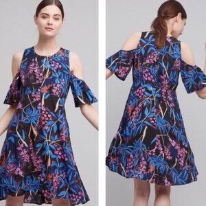Anthropologie Maeve Cold Shoulder Dress Floral Flowy Size 6 Party Colorful